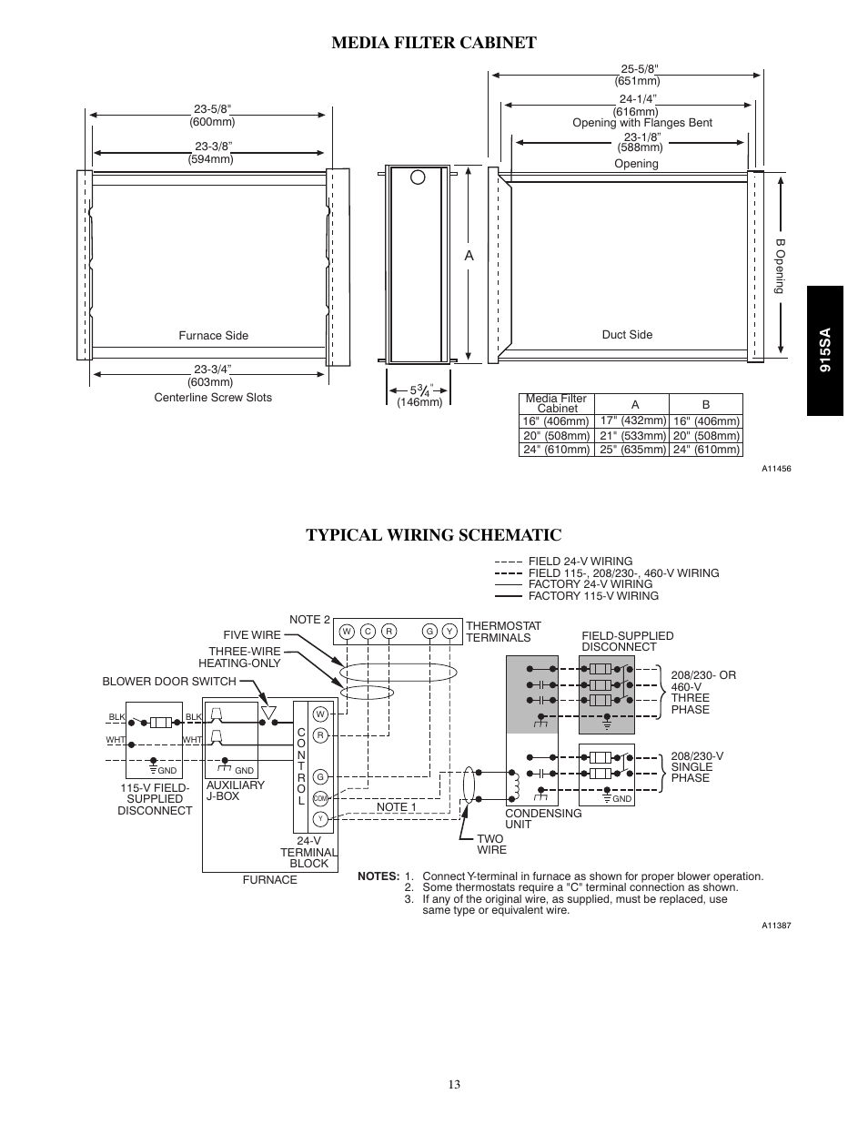 Media filter cabinet, Typical wiring schematic, 915sa | Bryant Multipoise Condensing Gas 915S User Manual | Page 13 / 16