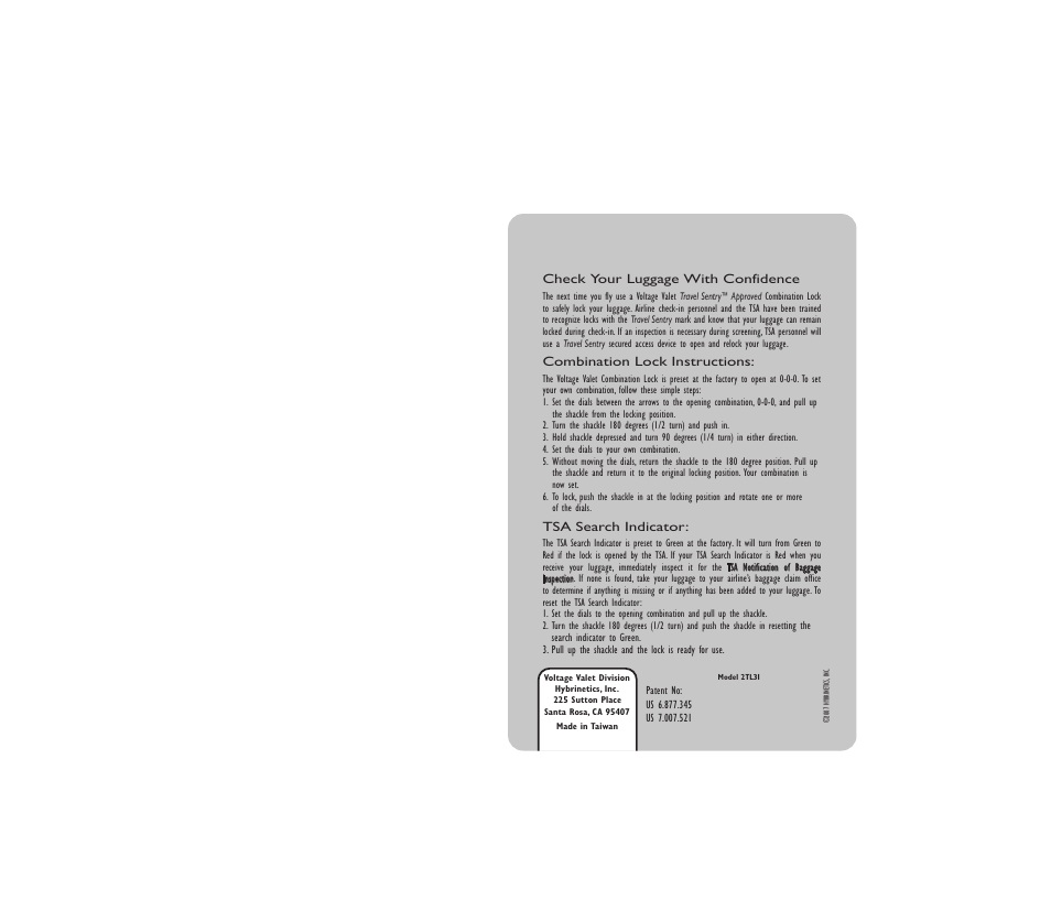 Voltage Valet 2TL3I User Manual | 1 page