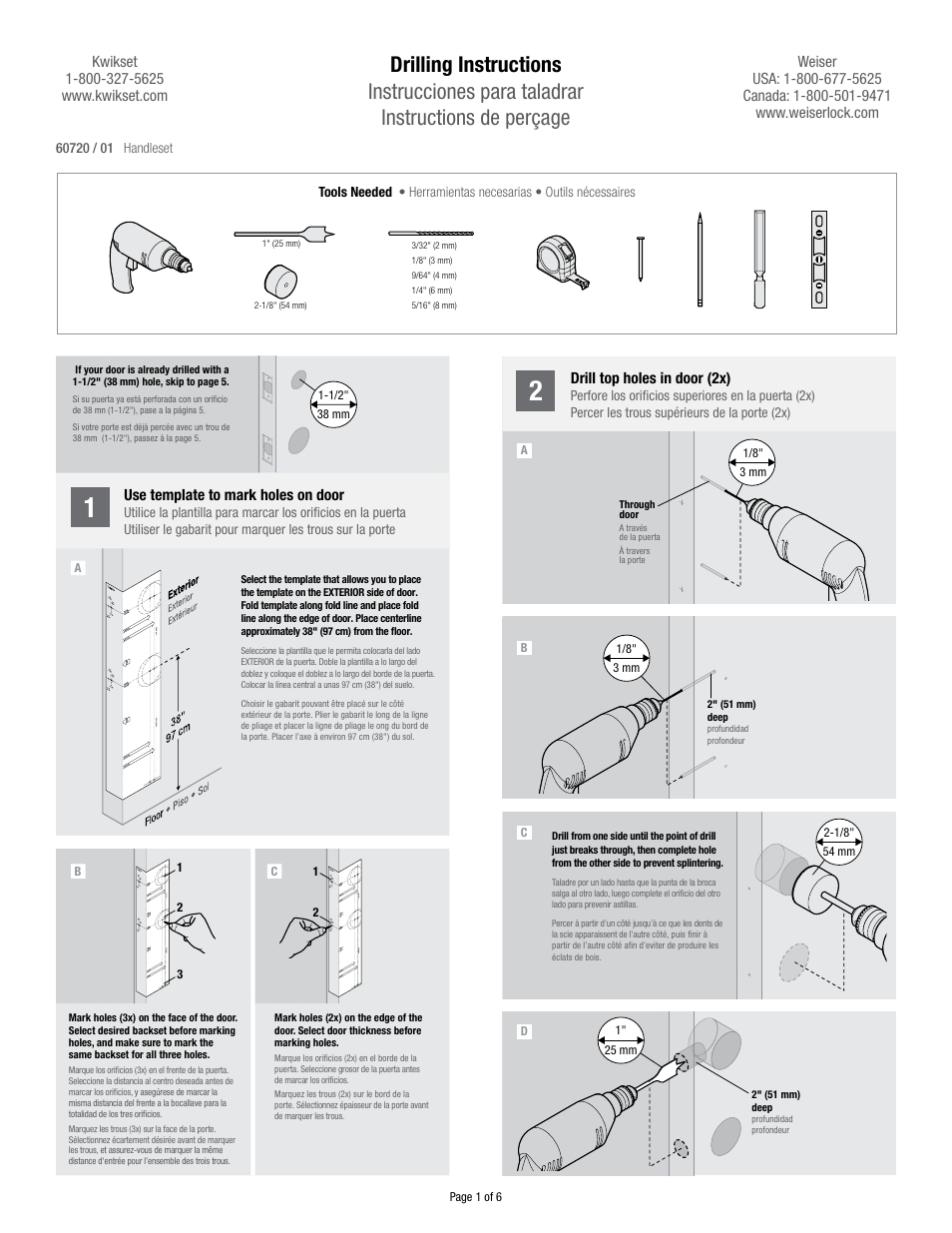 Weiser Drilling Handleset User Manual | 6 pages