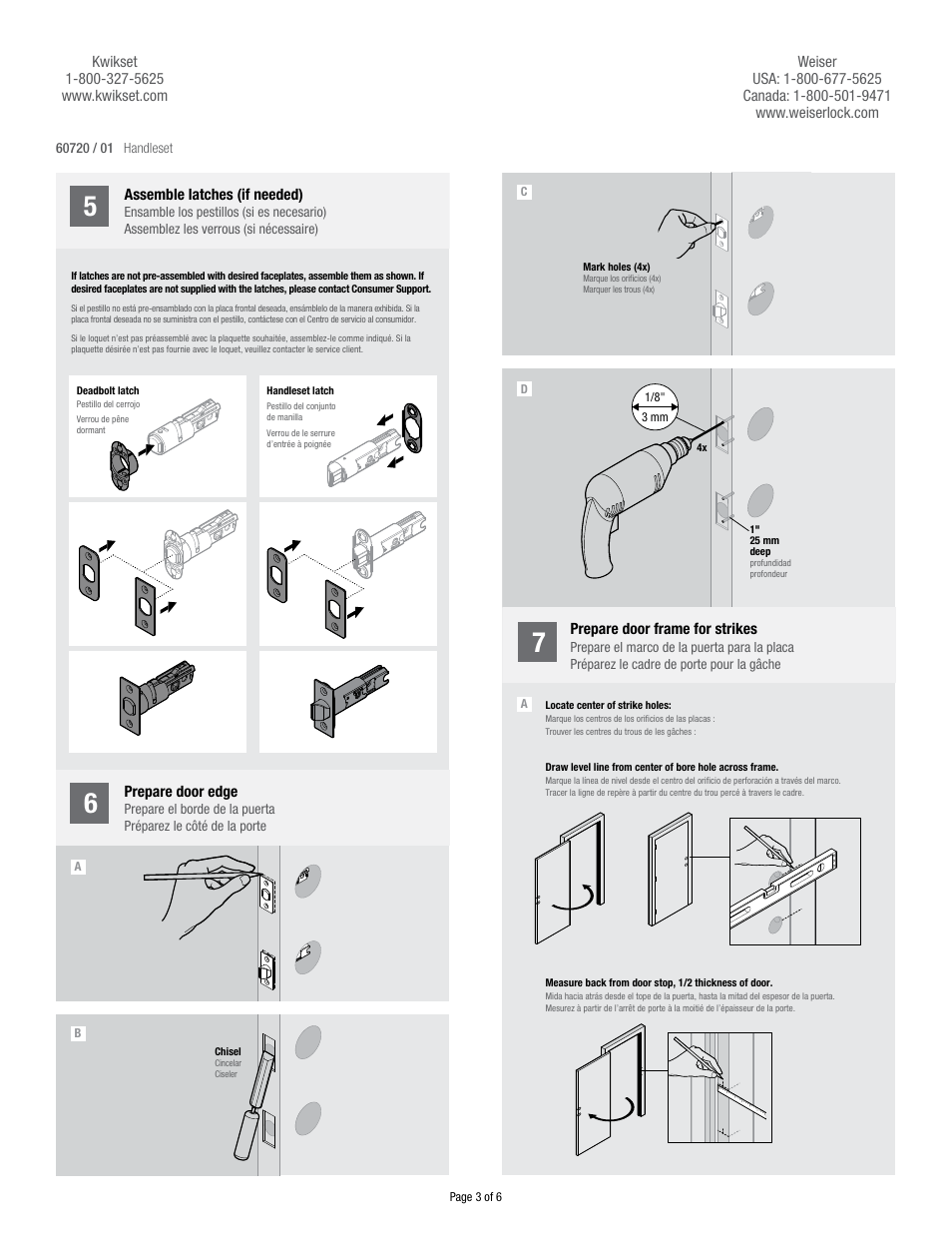 Weiser Drilling Handleset User Manual | Page 3 / 6