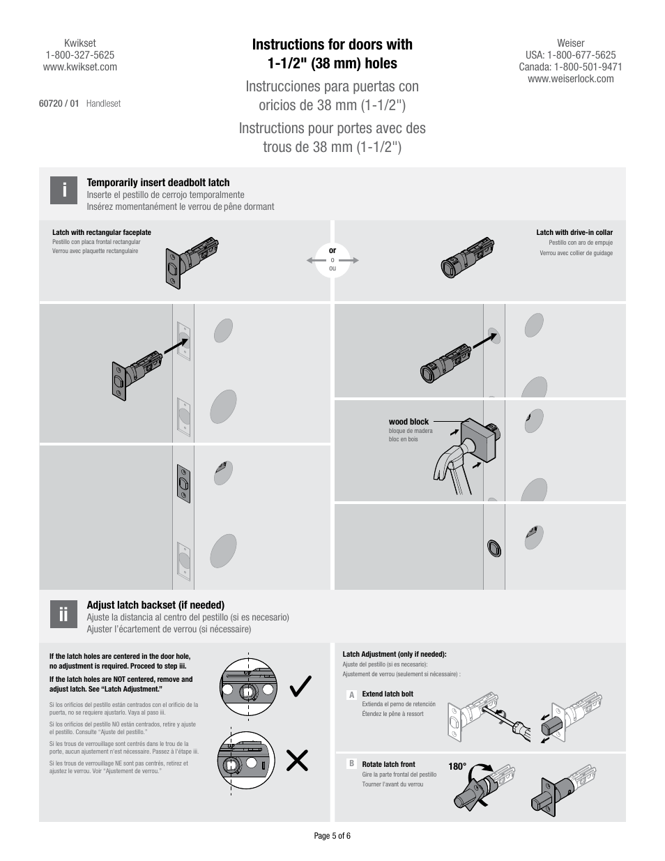 Weiser Drilling Handleset User Manual | Page 5 / 6