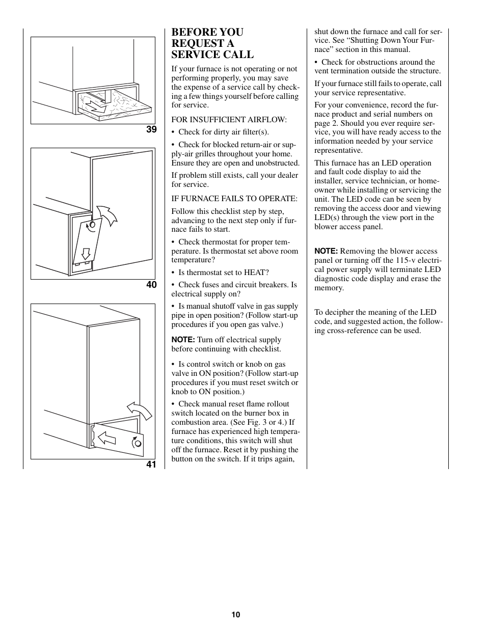 Before you request a service call | Bryant CONDENSING GAS FURNACE 352MAV User Manual | Page 10 / 12