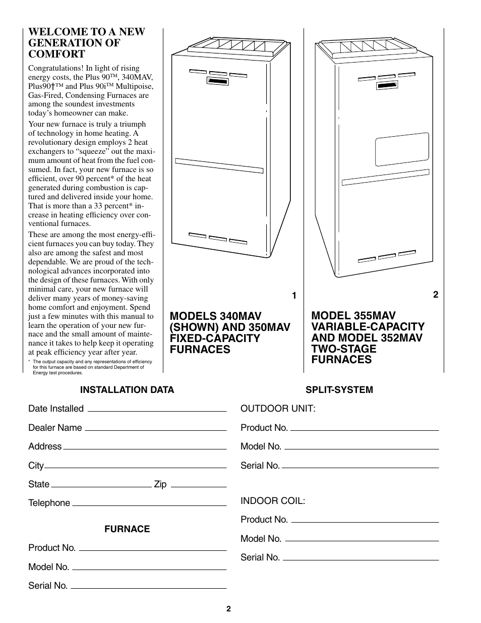 Welcome to a new generation of comfort | Bryant CONDENSING GAS FURNACE 352MAV User Manual | Page 2 / 12