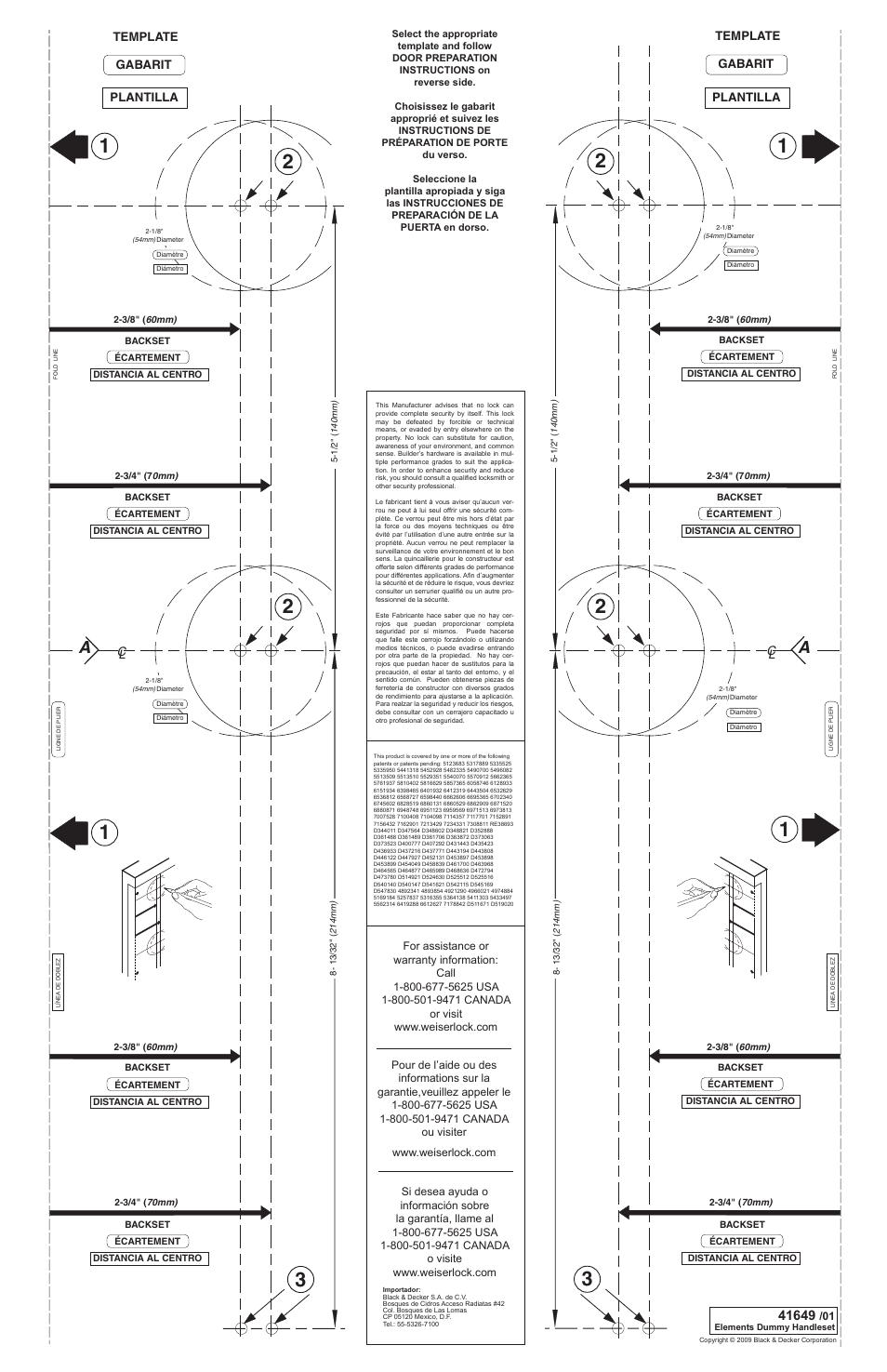 Template plantilla gabarit | Weiser Elements Inactive Handleset User Manual | Page 2 / 2