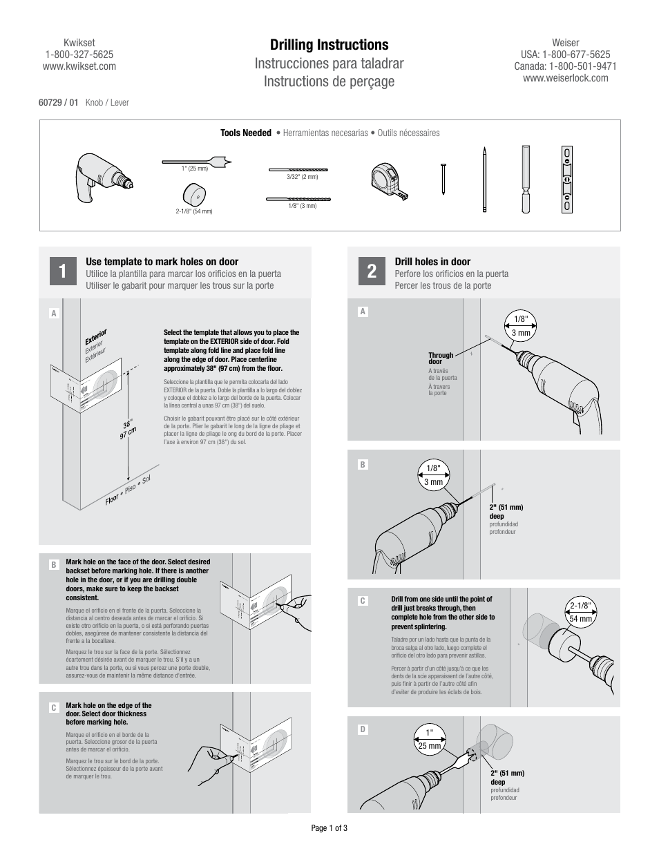 Weiser Drilling Knobs & Levers User Manual | 3 pages