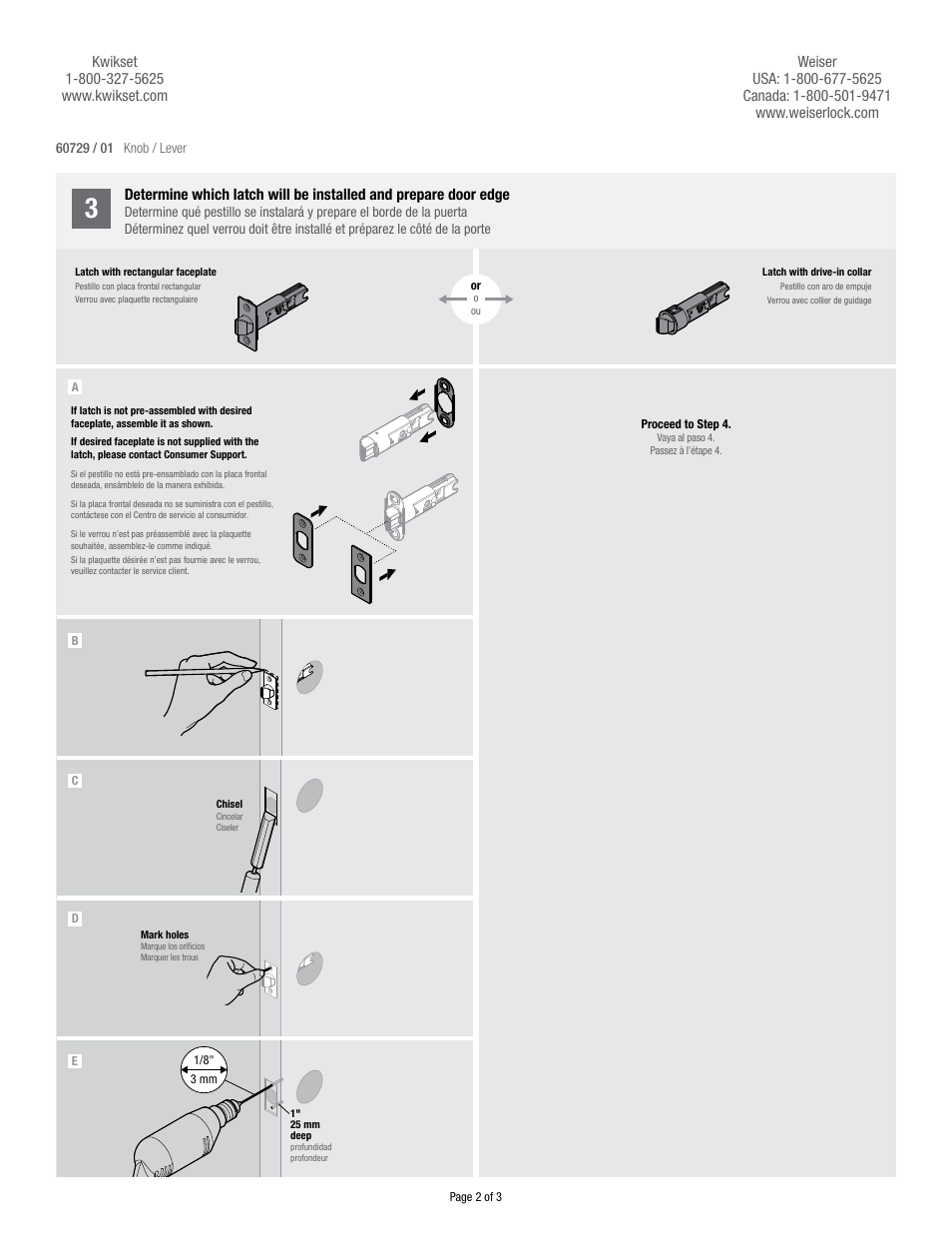 Weiser Drilling Knobs & Levers User Manual | Page 2 / 3
