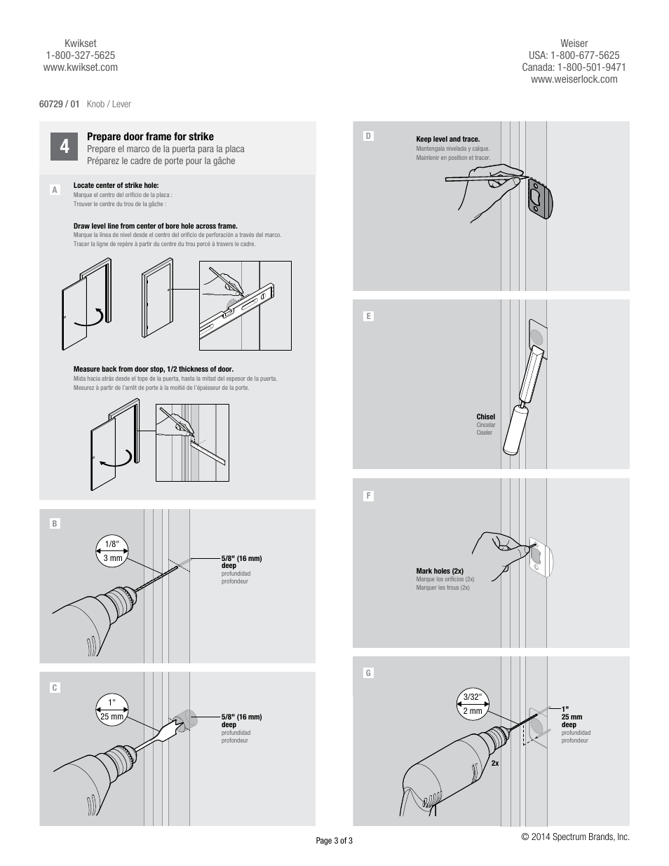 Weiser Drilling Knobs & Levers User Manual | Page 3 / 3