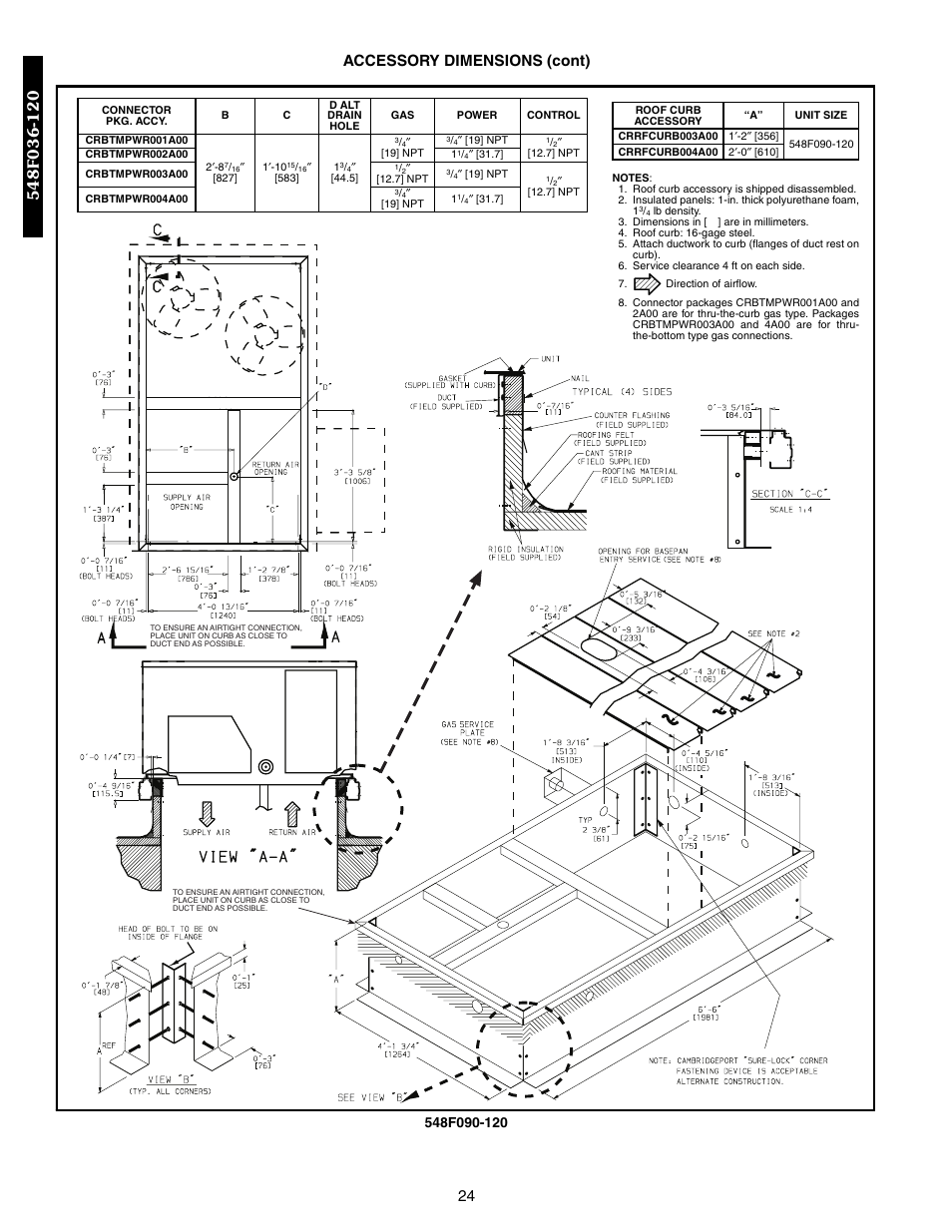 24 accessory dimensions (cont) | Bryant 548F User Manual | Page 24 / 122