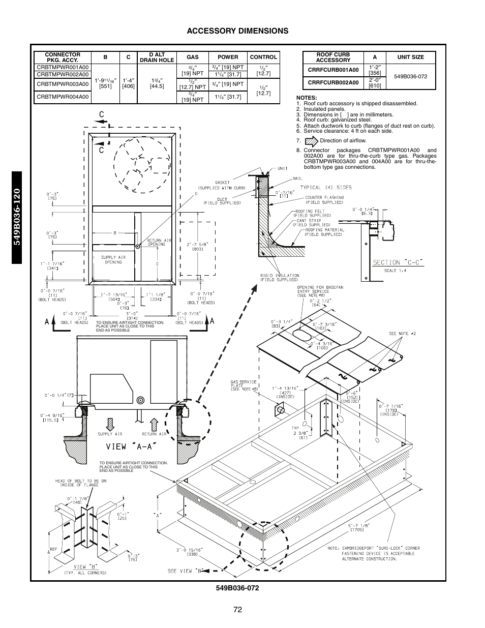 72 accessory dimensions | Bryant 548F User Manual | Page 72 / 122