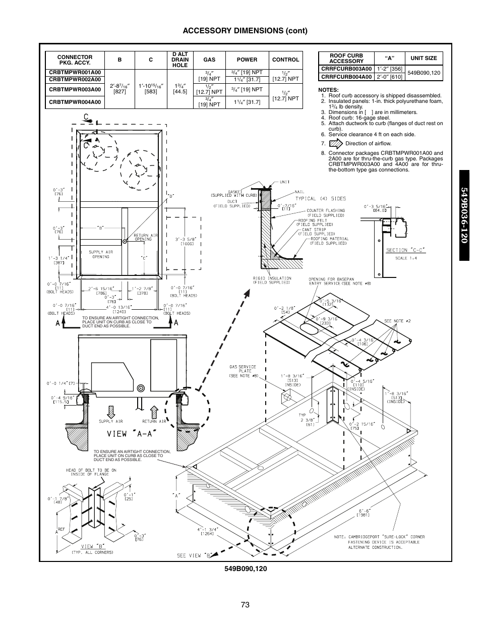 73 accessory dimensions (cont) | Bryant 548F User Manual | Page 73 / 122