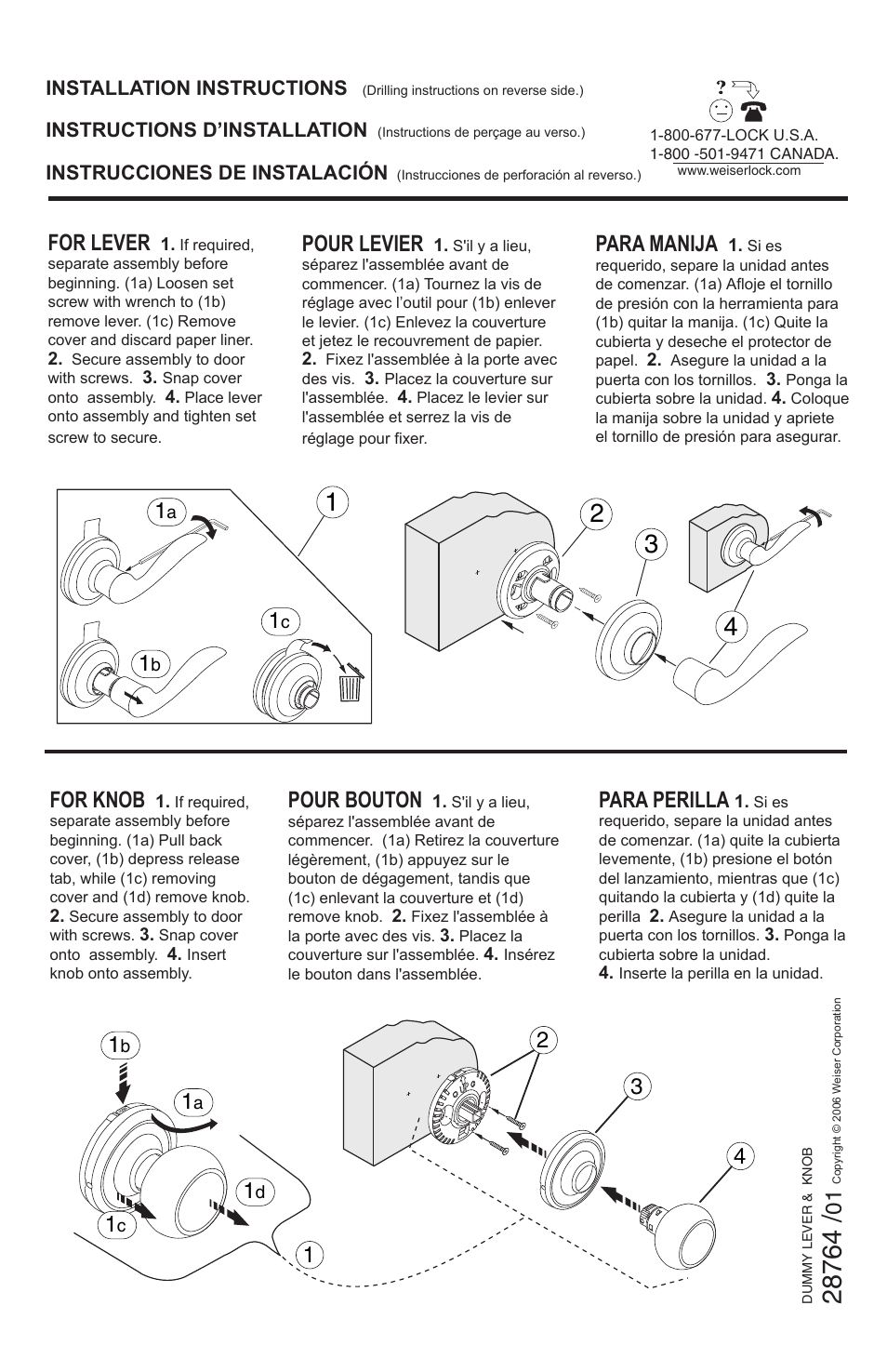 Weiser Welcome Home Inactive Levers User Manual | 1 page