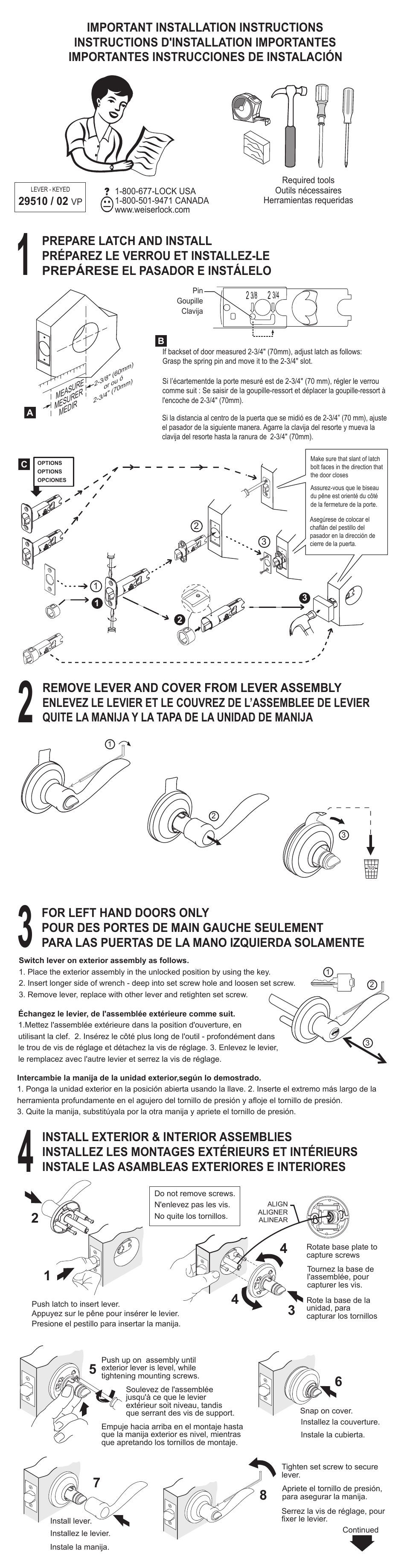 Weiser Welcome Home Levers - Keyed User Manual | 2 pages