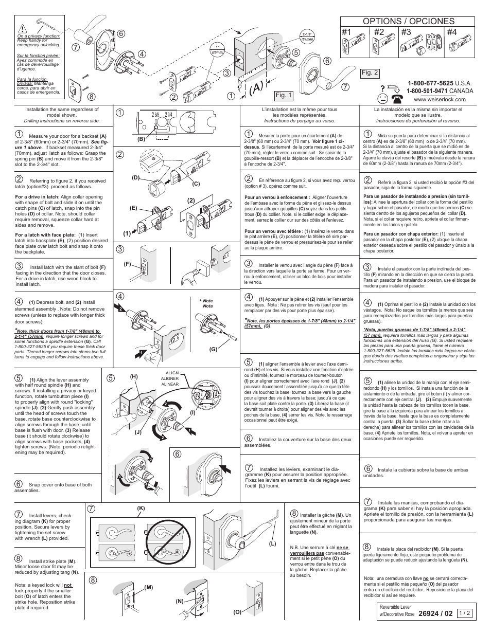 Weiser Welcome Home Levers - with Deco Rose User Manual | 3 pages