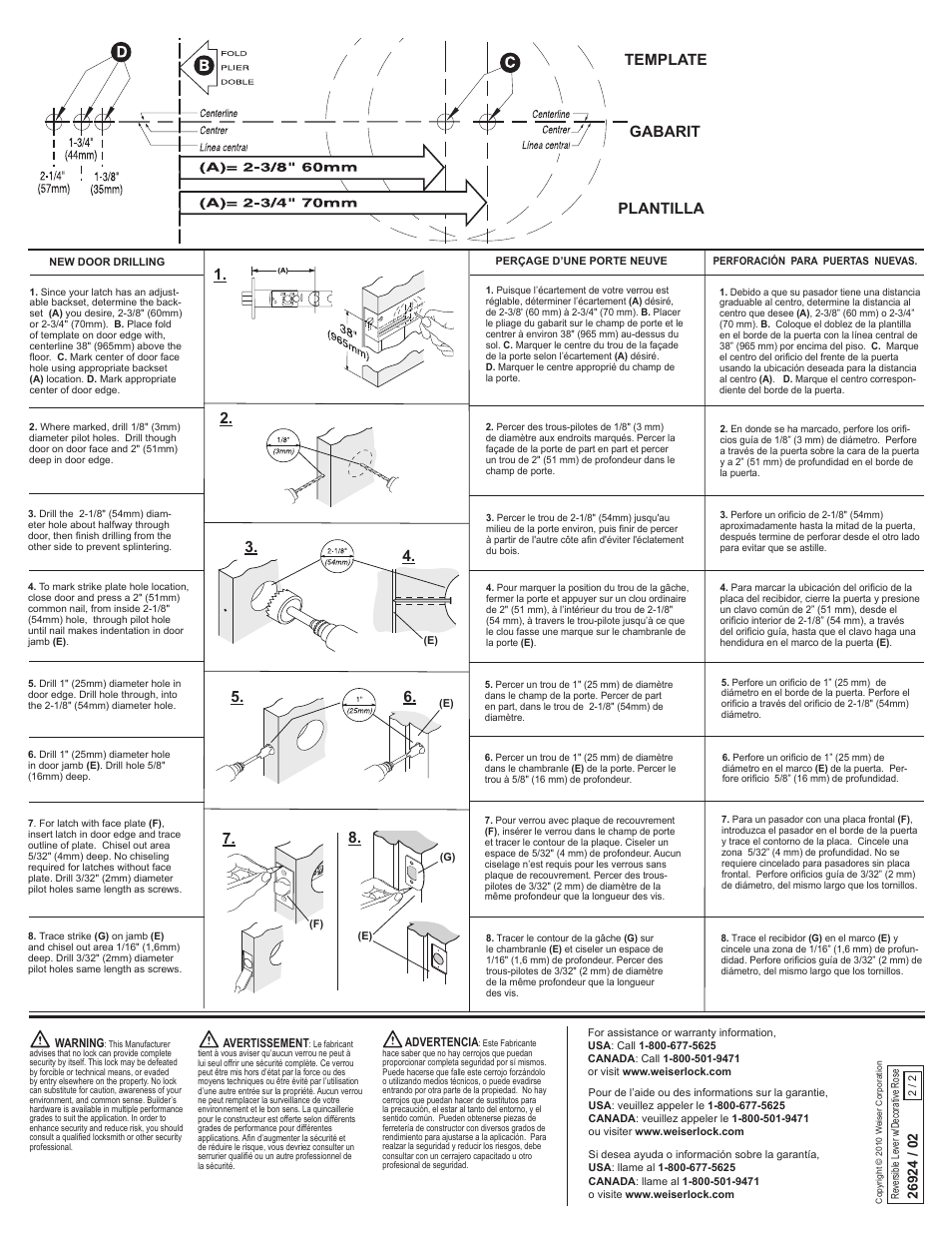 Plantilla, Template gabarit | Weiser Welcome Home Levers - with Deco Rose User Manual | Page 2 / 3