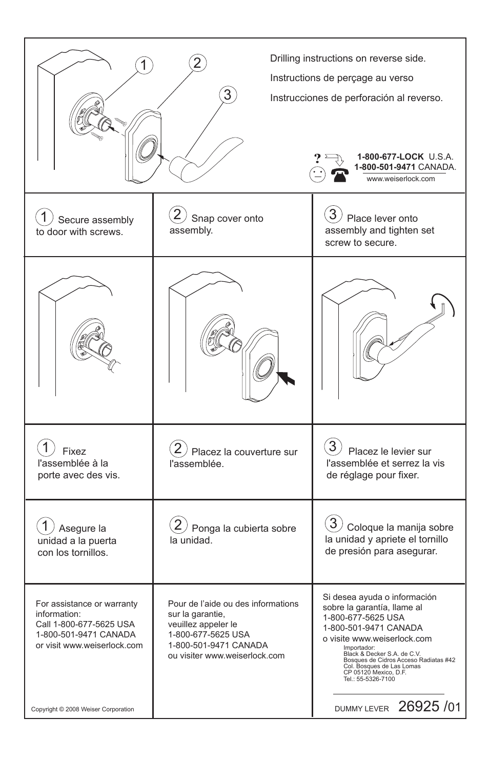 Weiser Welcome Home Inactive Levers - with Deco Rose - Inactive User Manual | 2 pages