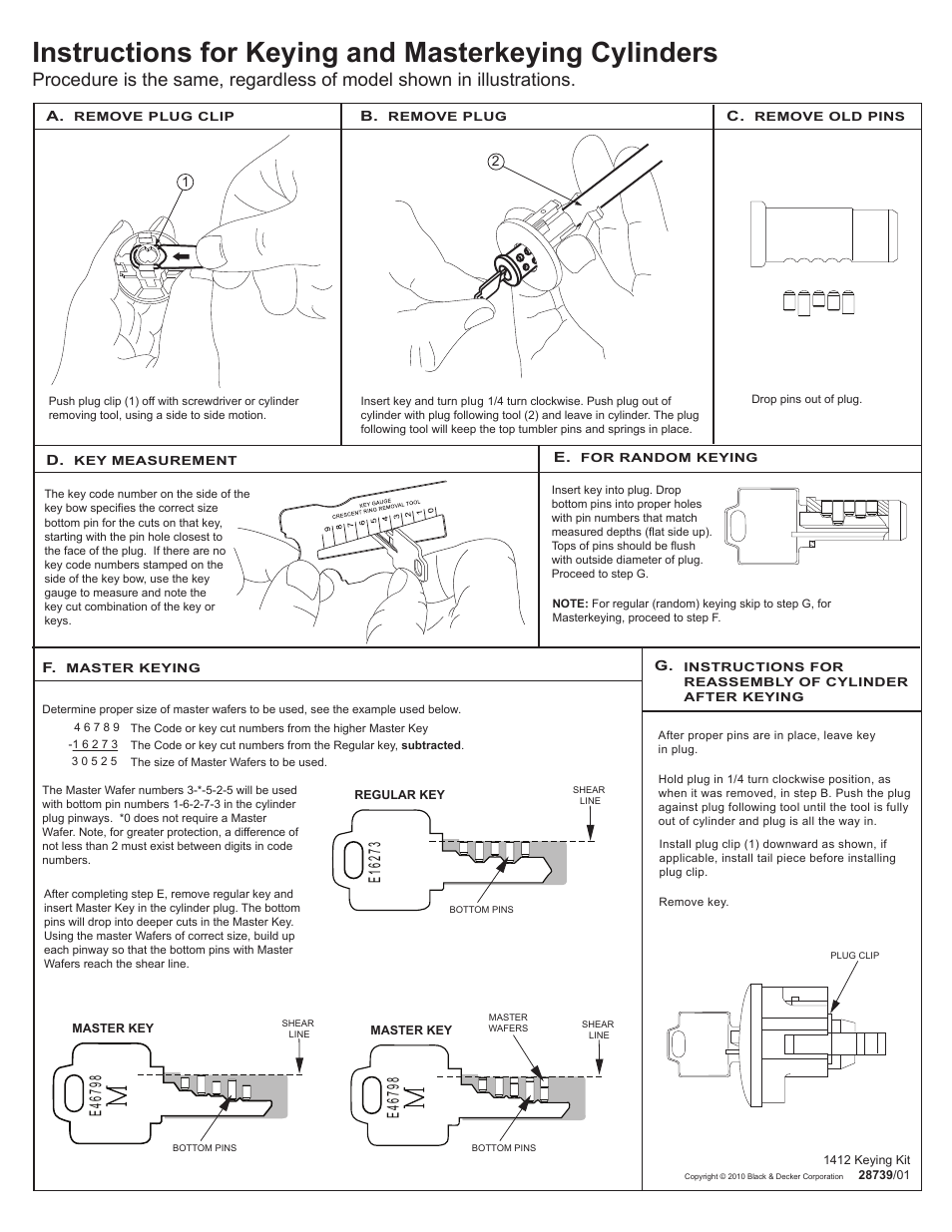 Instructions for keying and masterkeying cylinders | Weiser Removing and Replacing Cylinder of Entry Knob User Manual | Page 2 / 2