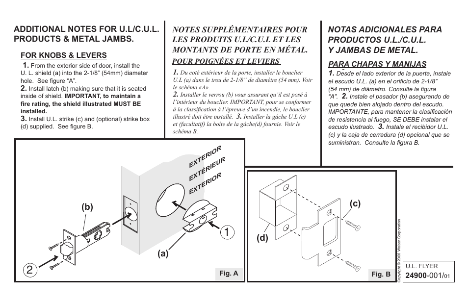 Weiser UL Products - Metal Jambs - Knobs & Levers User Manual | 1 page