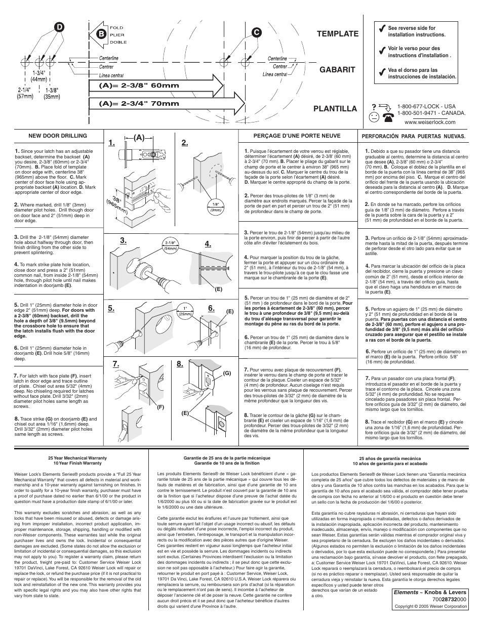 Plantilla, Template gabarit | Weiser Beverly 9/26D User Manual | Page 2 / 2