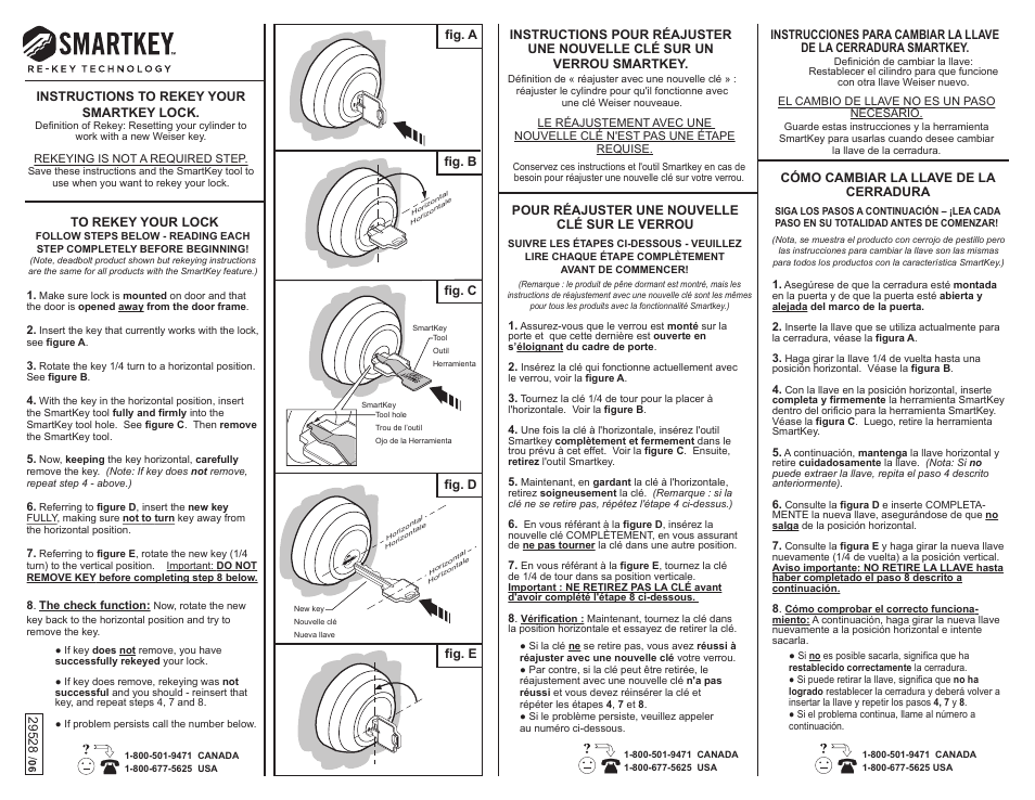 Weiser SmartKey Re-Keying Steps User Manual | 1 page