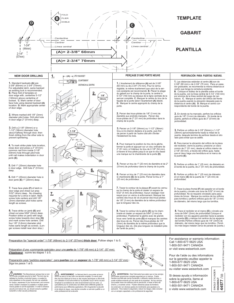 Plantilla template gabarit, Cl (c b | Weiser Collections Deadbolt - Modern Square & Round User Manual | Page 2 / 2