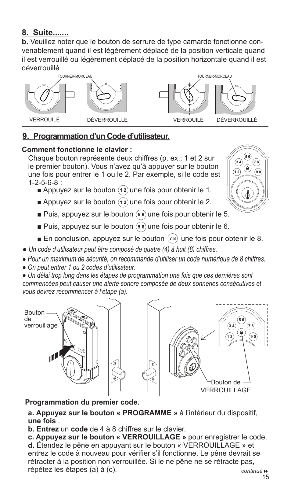 Suite, Programmation d’un code d’utilisateur | Weiser SmartCode5 - Traditional & Contemporary User Manual | Page 15 / 27