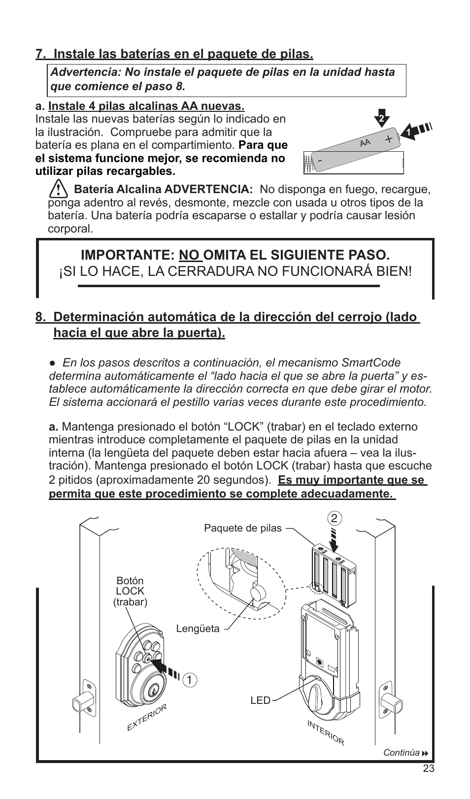 Instale las baterías en el paquete de pilas | Weiser SmartCode5 - Traditional & Contemporary User Manual | Page 23 / 27