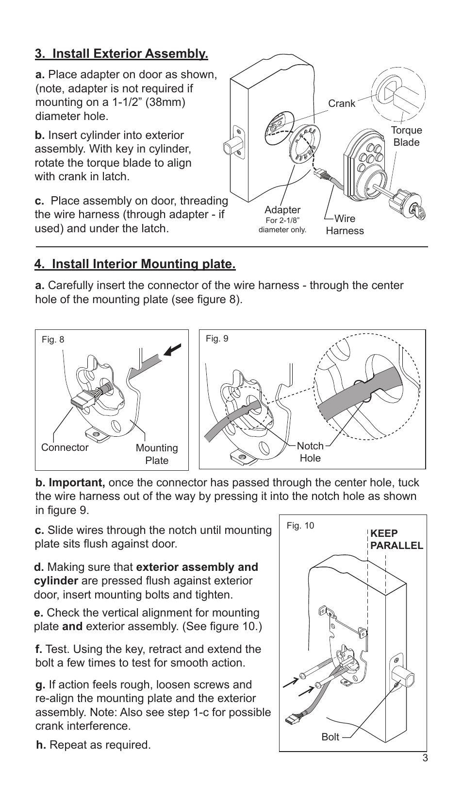 Install exterior assembly, Install interior mounting plate | Weiser SmartCode5 - Traditional & Contemporary User Manual | Page 3 / 27