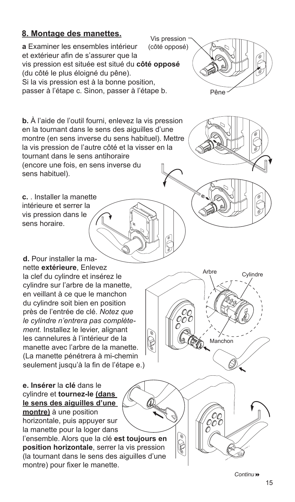 Montage des manettes | Weiser SmartCode Lever User Manual | Page 15 / 30