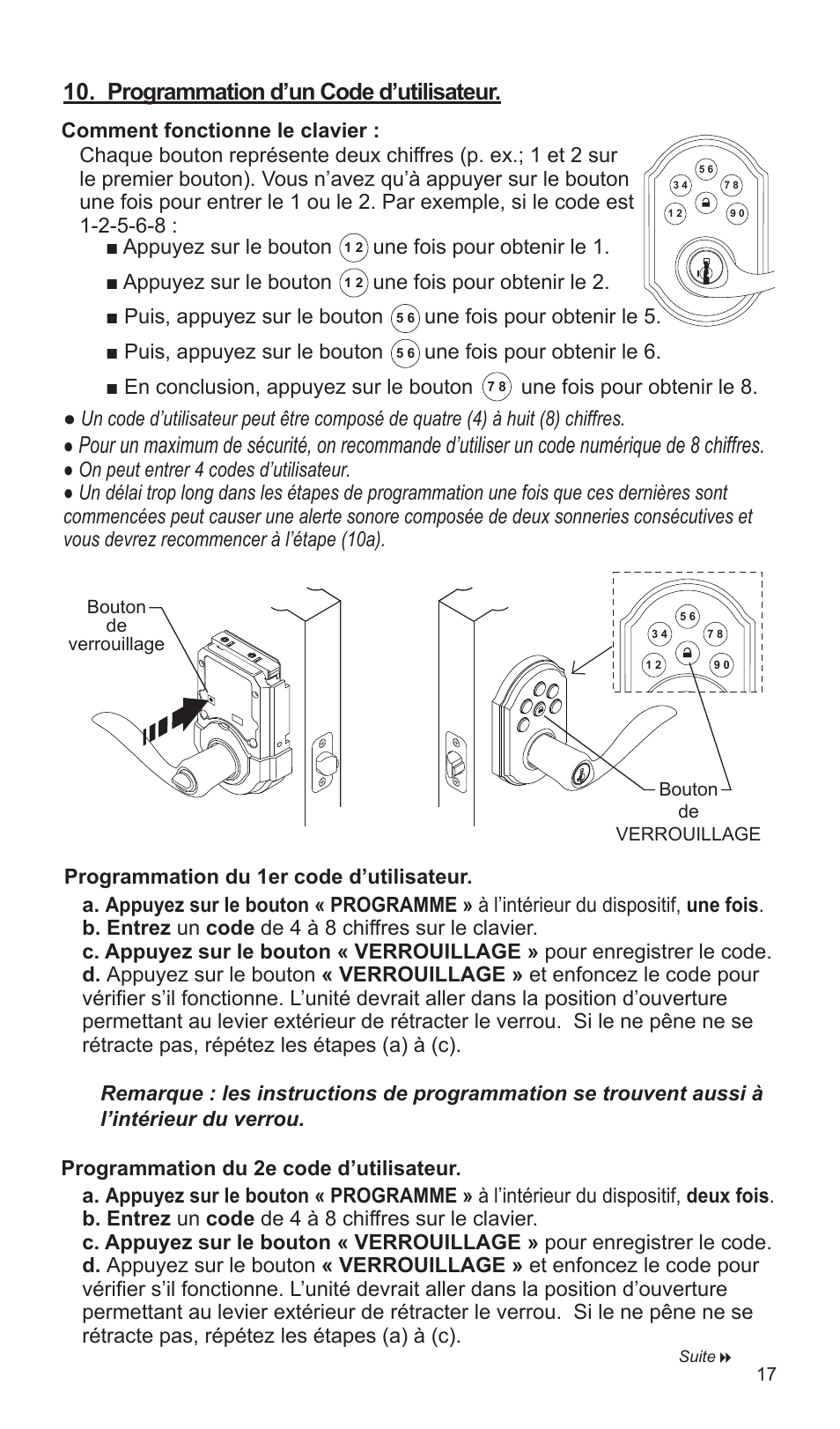 Programmation d’un code d’utilisateur | Weiser SmartCode Lever User Manual | Page 17 / 30