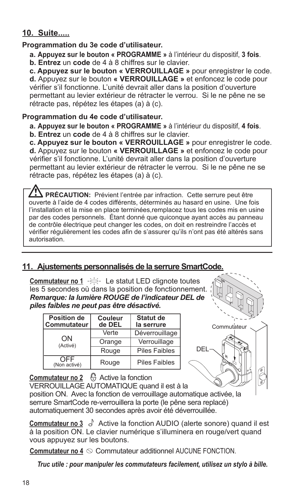 Suite, Ajustements personnalisés de la serrure smartcode | Weiser SmartCode Lever User Manual | Page 18 / 30