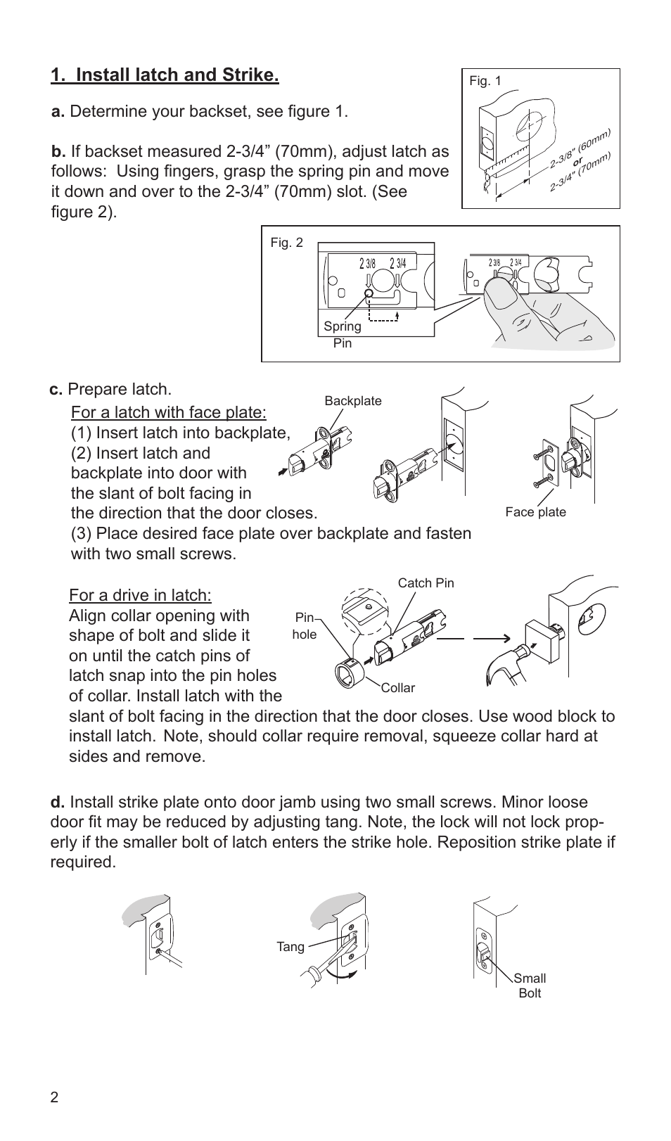 Install latch and strike | Weiser SmartCode Lever User Manual | Page 2 / 30