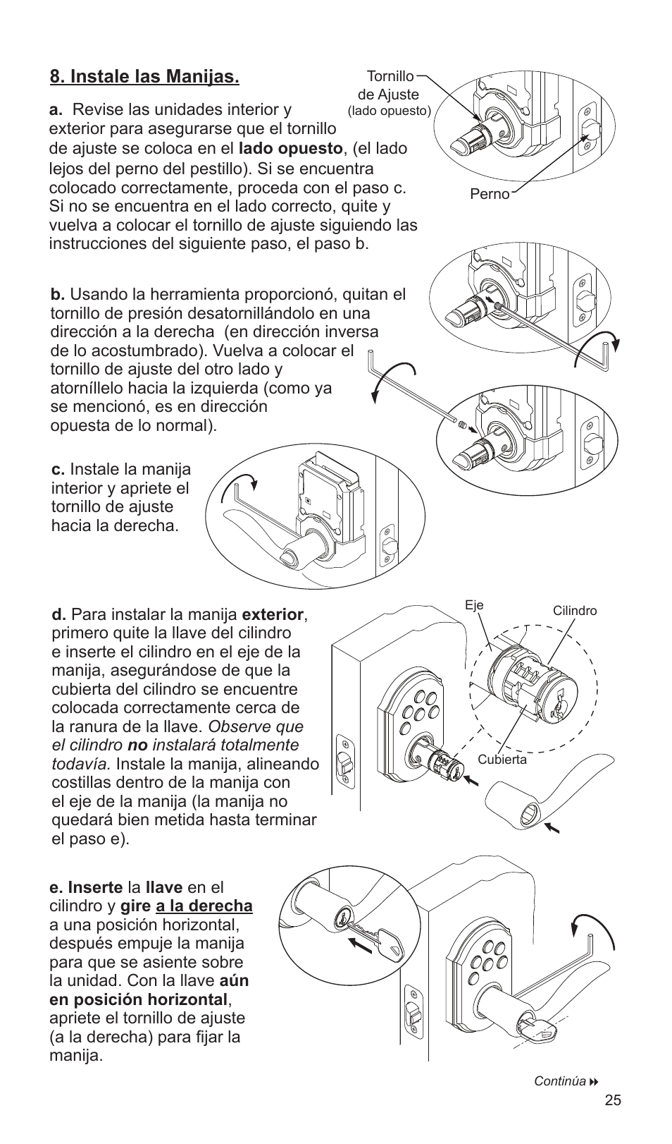 Instale las manijas | Weiser SmartCode Lever User Manual | Page 25 / 30