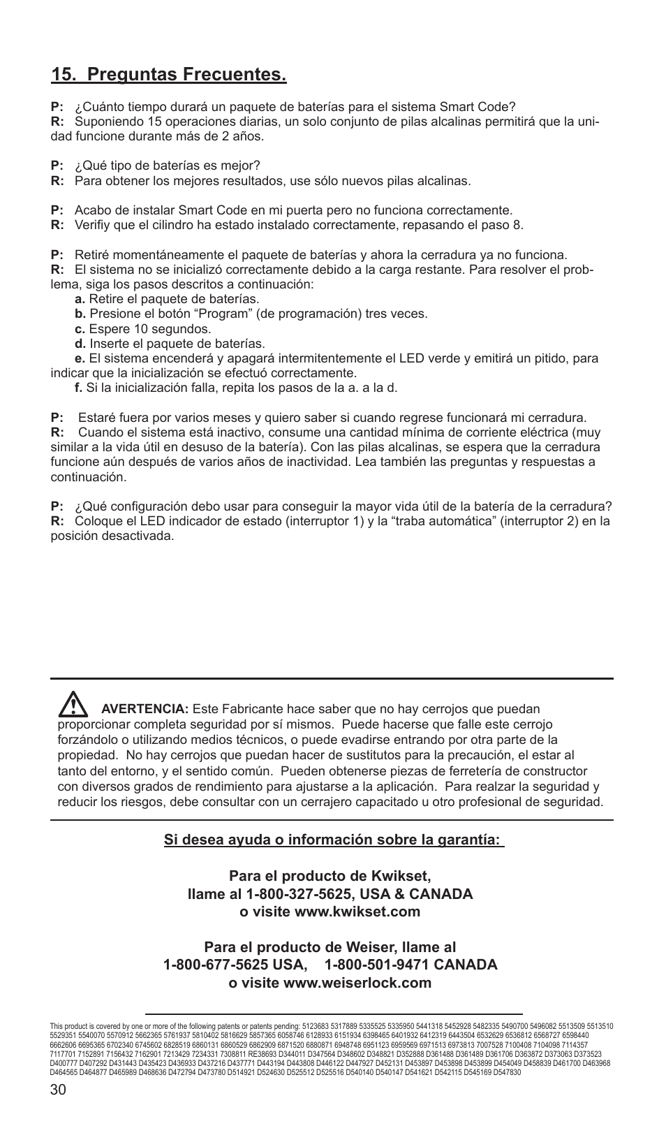 Preguntas frecuentes | Weiser SmartCode Lever User Manual | Page 30 / 30