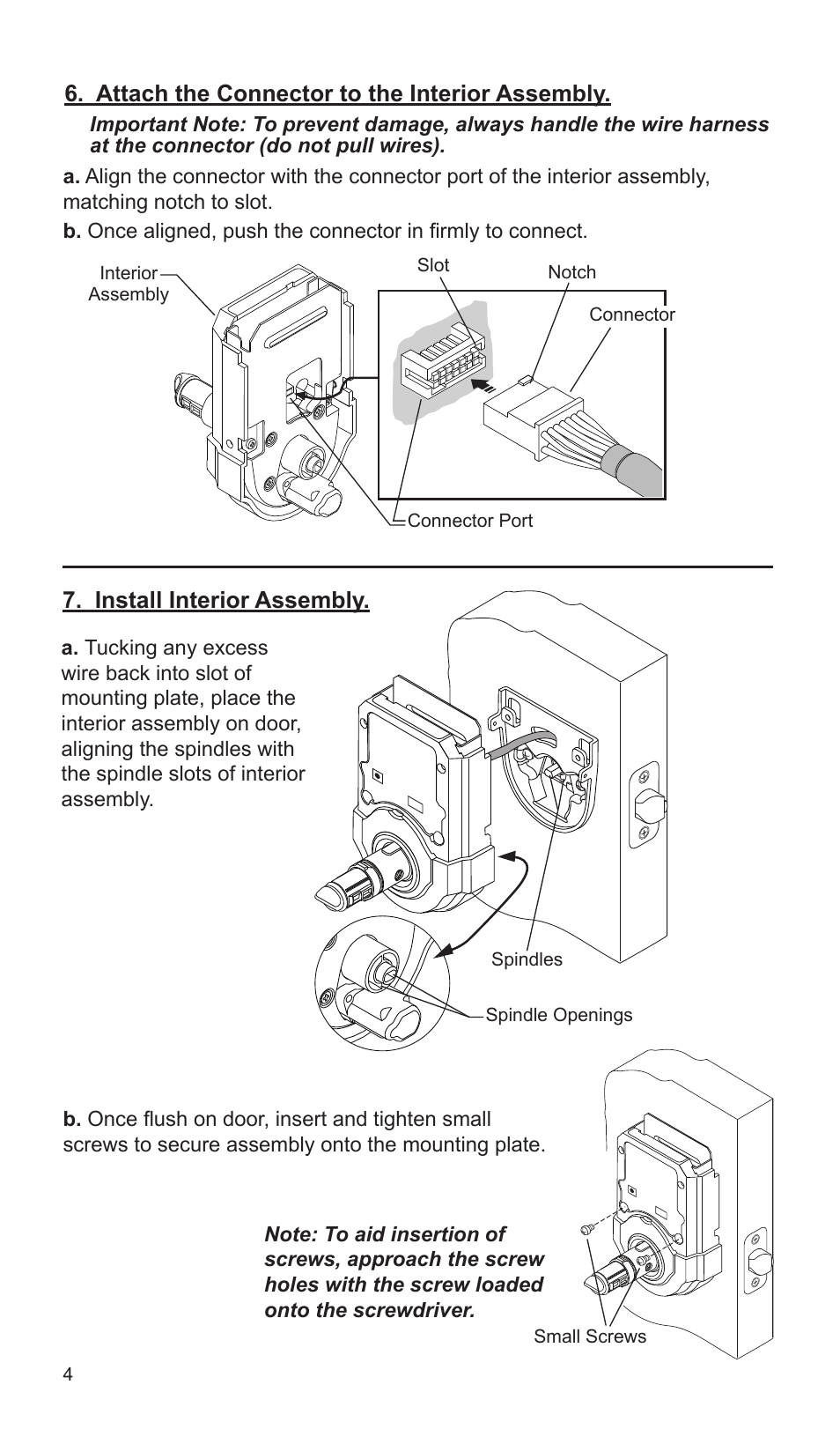 Attach the connector to the interior assembly, Install interior assembly | Weiser SmartCode Lever User Manual | Page 4 / 30