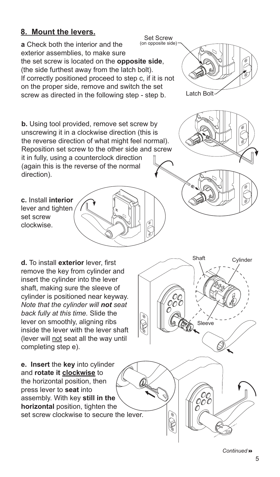 Mount the levers | Weiser SmartCode Lever User Manual | Page 5 / 30