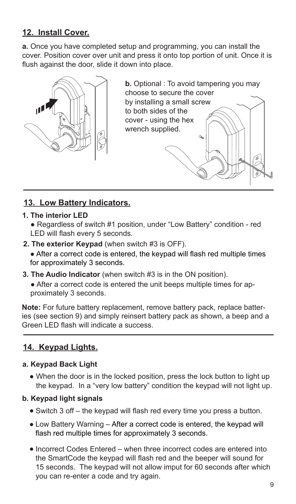 Weiser SmartCode Lever User Manual | Page 9 / 30