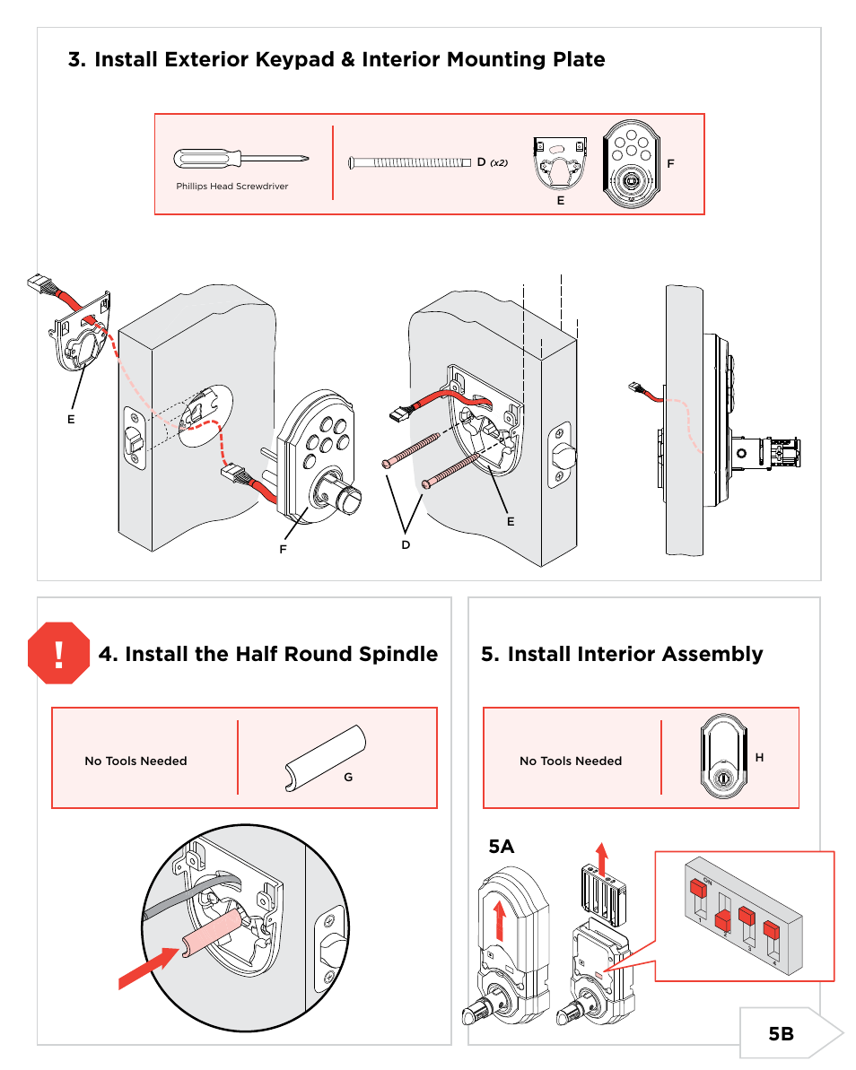 Install exterior keypad & interior mounting plate, 5a 5b | Weiser Arched Interior Style User Manual | Page 2 / 5