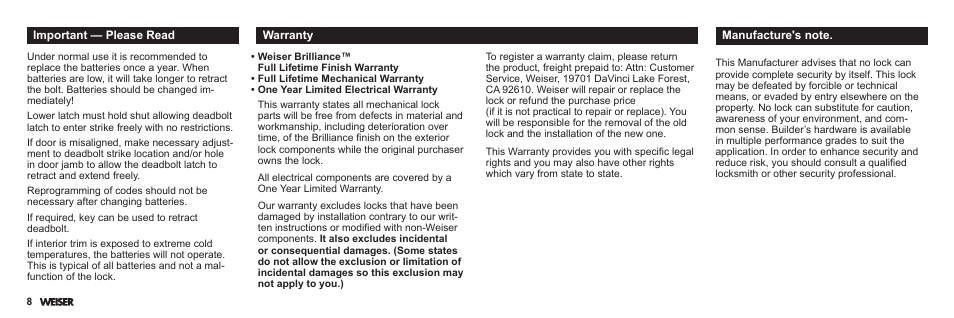 Weiser Powerbolt User Manual | Page 10 / 33