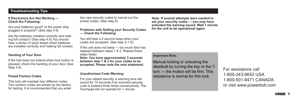 Weiser Powerbolt User Manual | Page 11 / 33