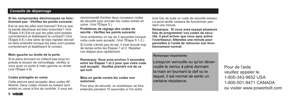 Weiser Powerbolt User Manual | Page 22 / 33