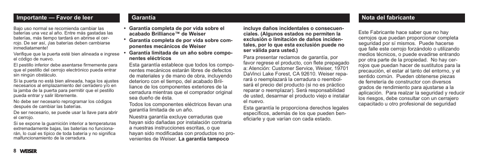 Weiser Powerbolt User Manual | Page 32 / 33