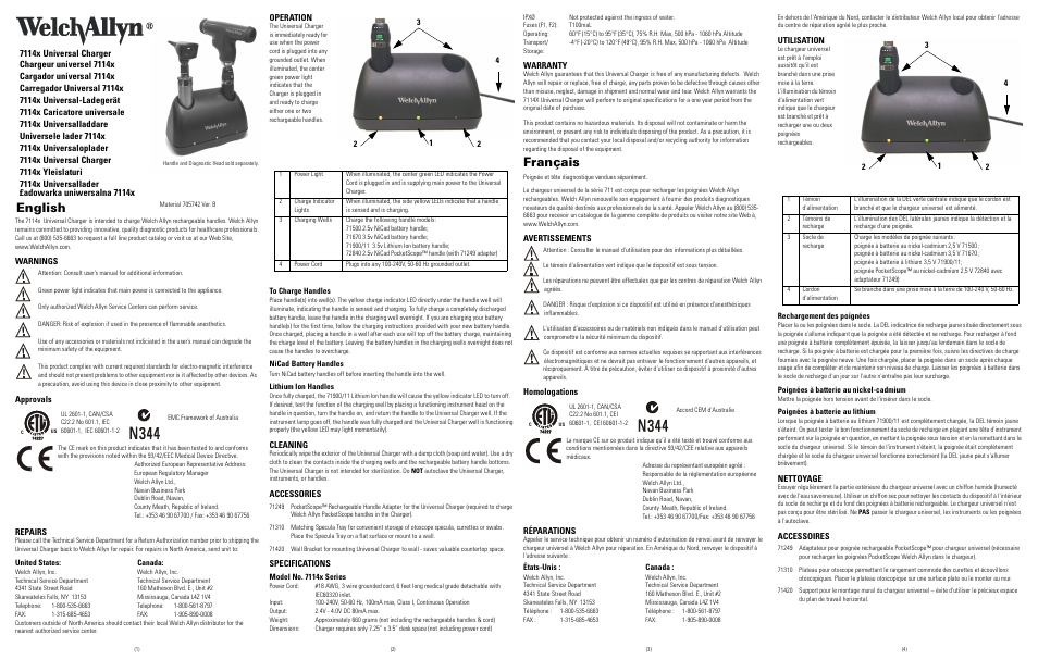 Welch Allyn 7114x Desk Charger - User Manual User Manual | 8 pages