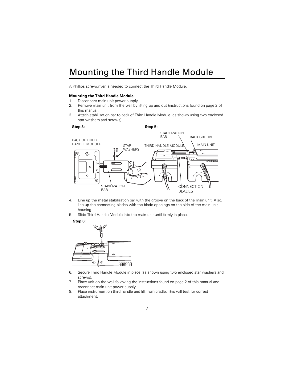 Mounting the third handle module, Disconnect main unit power supply | Welch Allyn 767 Diagnostic System - User Manual User Manual | Page 11 / 16