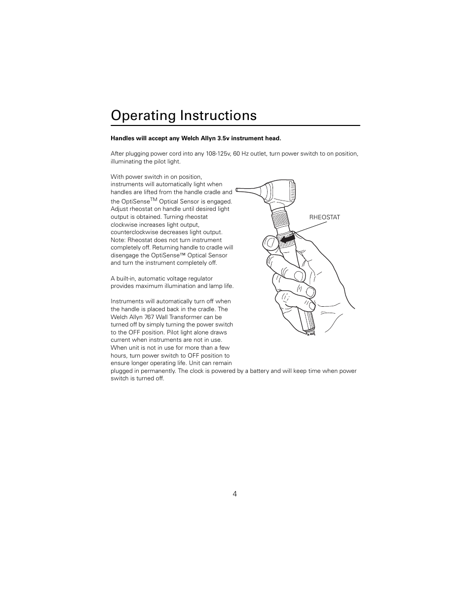 Operating instructions | Welch Allyn 767 Diagnostic System - User Manual User Manual | Page 8 / 16