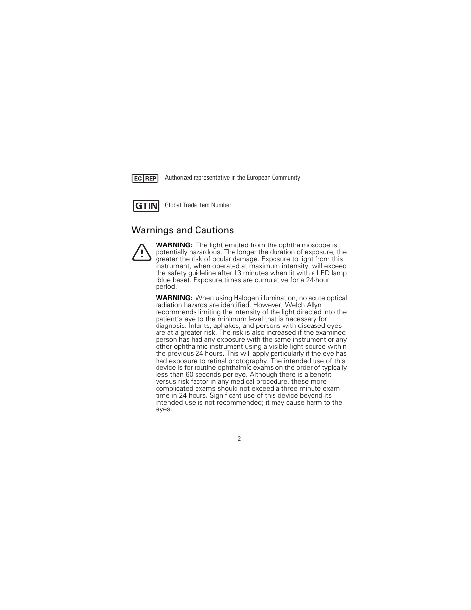 Warnings and cautions | Welch Allyn 118 Series PanOptic Ophthalmoscope - User Manual User Manual | Page 6 / 28