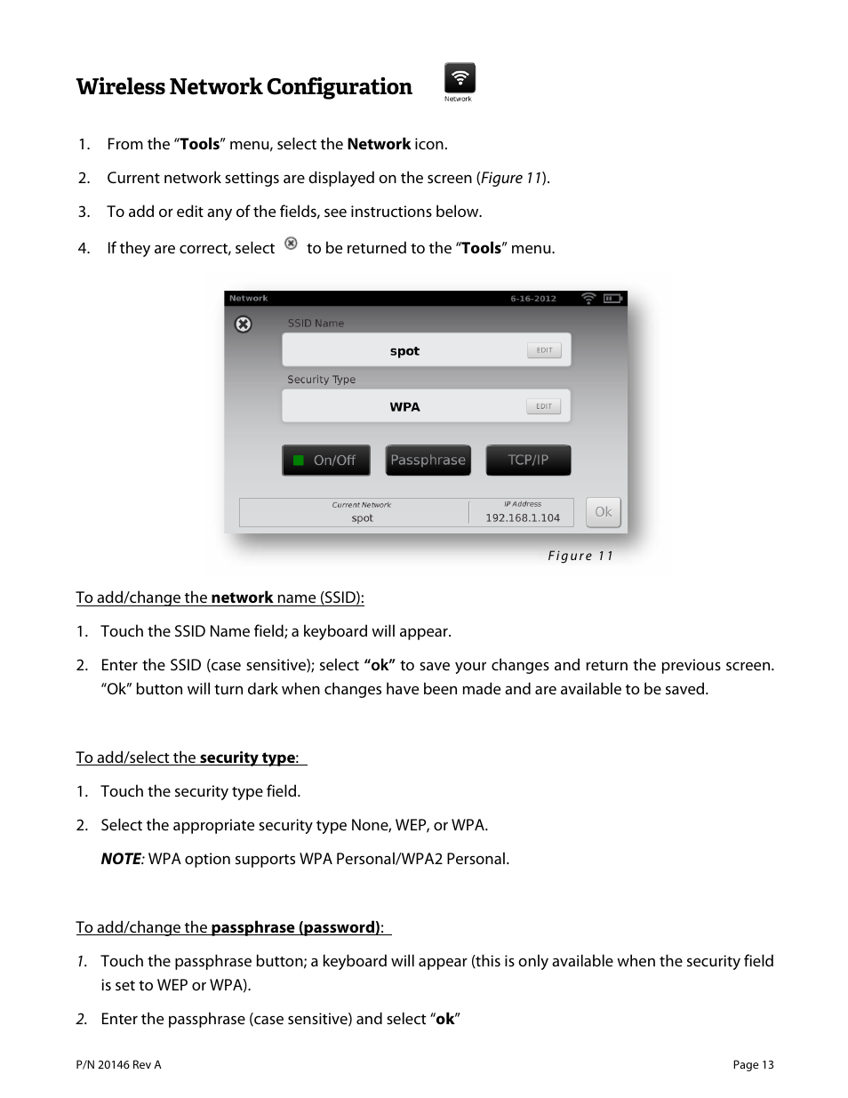 Wireless network configuration | Welch Allyn VS100 Welch Allyn Vision Screener - User Manual User Manual | Page 13 / 34