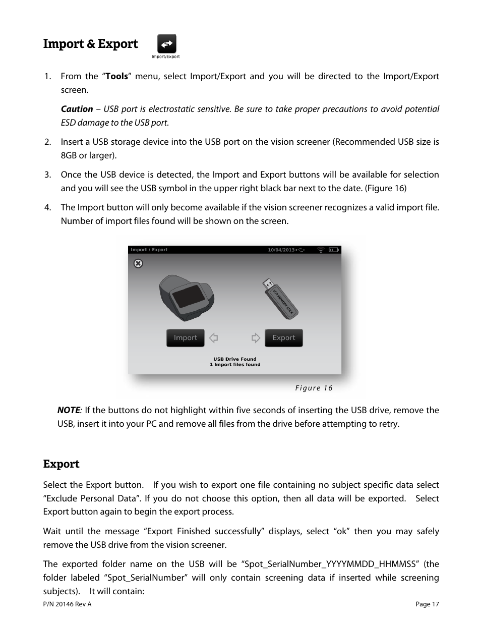 Import & export | Welch Allyn VS100 Welch Allyn Vision Screener - User Manual User Manual | Page 17 / 34