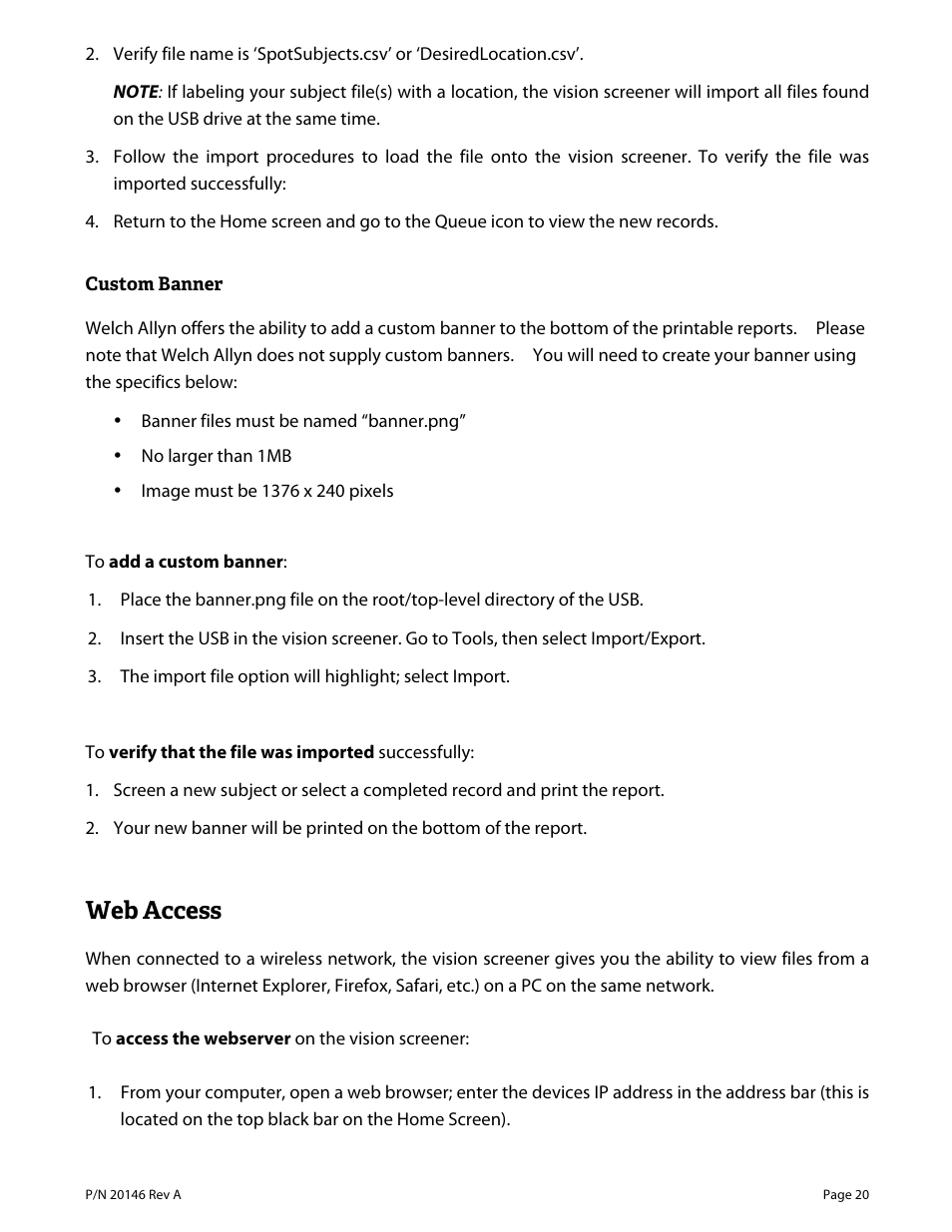 Web access | Welch Allyn VS100 Welch Allyn Vision Screener - User Manual User Manual | Page 20 / 34