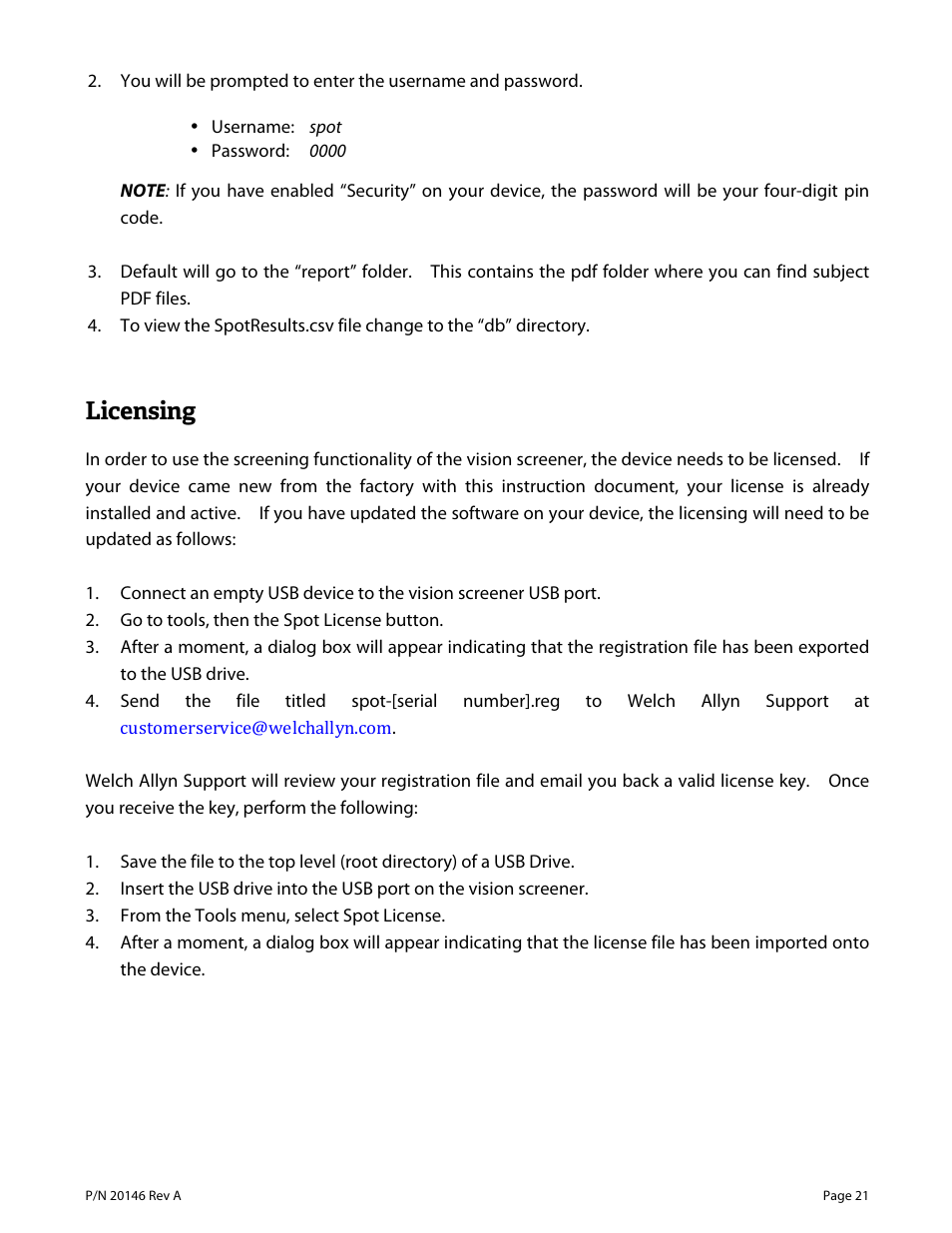 Licensing | Welch Allyn VS100 Welch Allyn Vision Screener - User Manual User Manual | Page 21 / 34