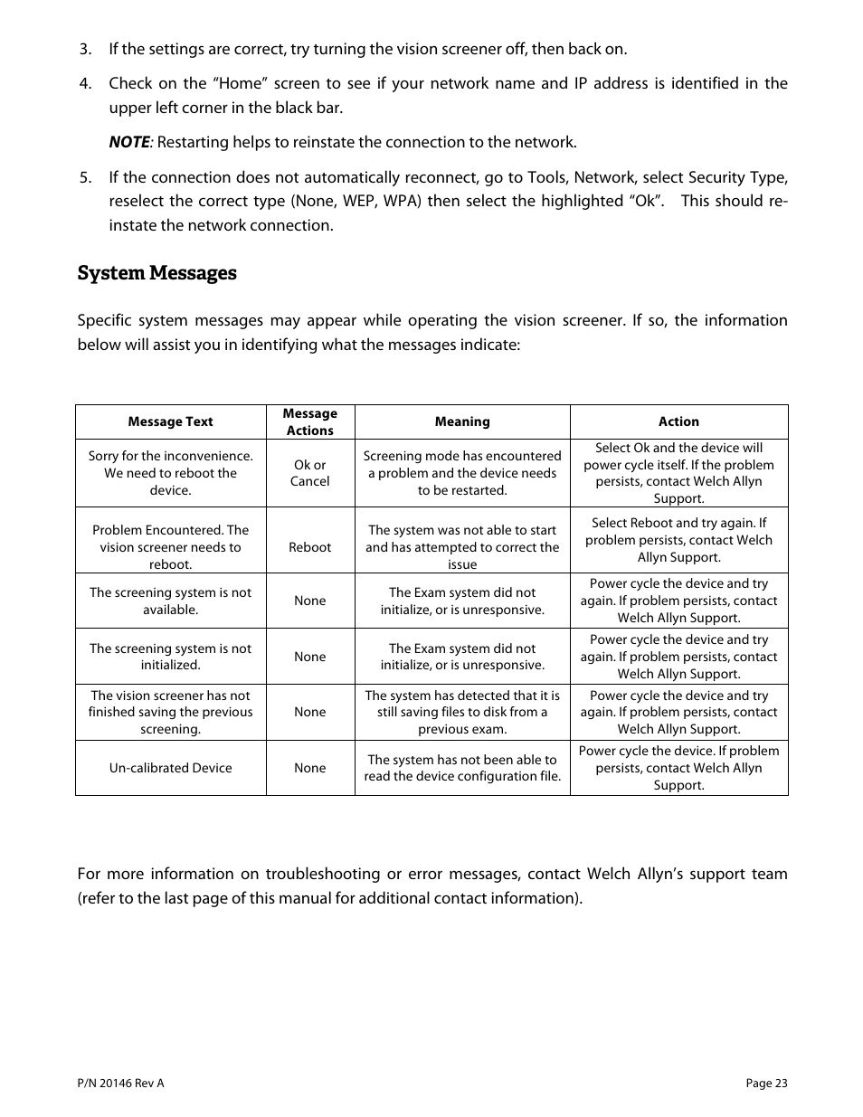 System messages | Welch Allyn VS100 Welch Allyn Vision Screener - User Manual User Manual | Page 23 / 34